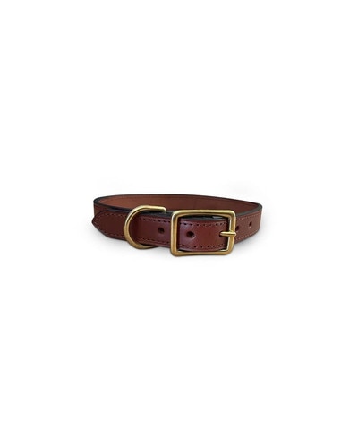 Horse Cents Leather Stitched Light Brown Dog Collar
